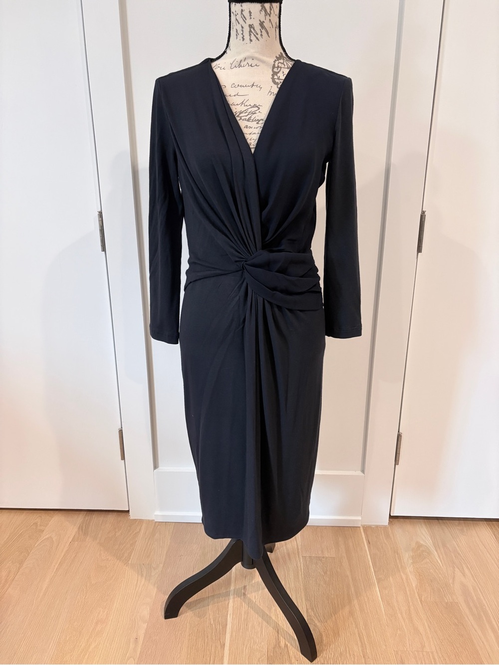 Designer Max Mara Navy Knot Front 3/4 Sleeve Dress, Approx Size 6-10